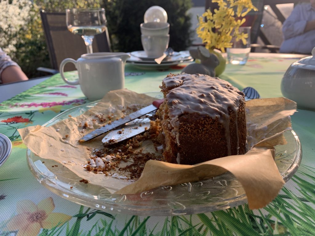 Picture of a glazed carrot cake.